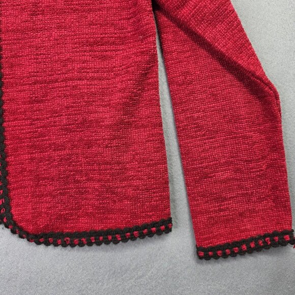 Lennie Nina Leonard Sweater Womens Small Red Black Crochet Knit Cardigan Office - Picture 2 of 10